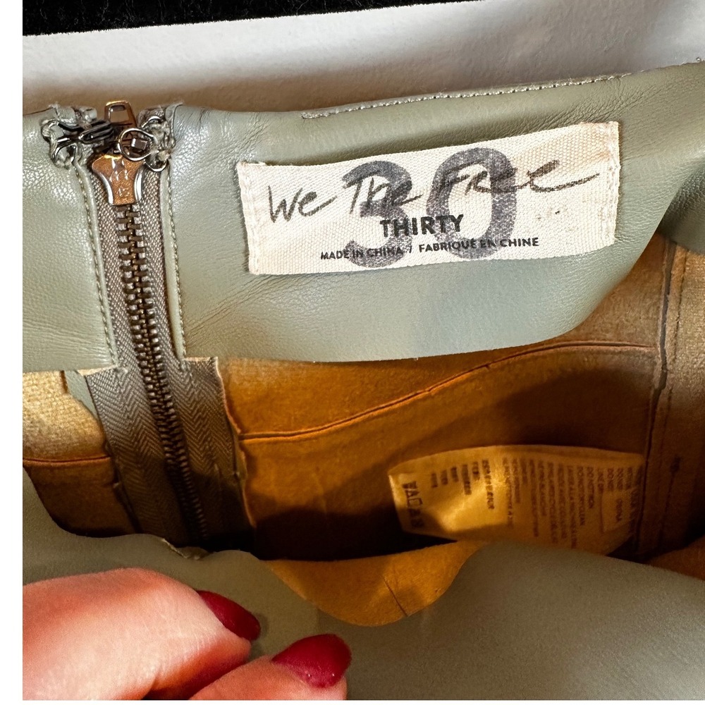 Free People We The Free Real Deal Slit Faux Leather High Rise Flare Pants Green - Picture 8 of 10